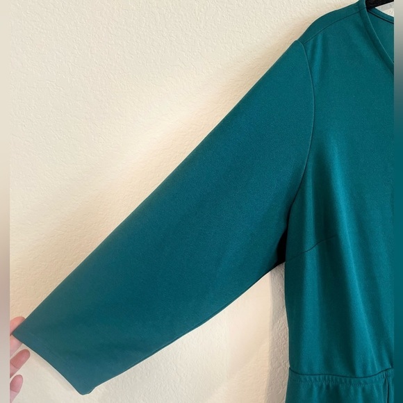 Lane Bryant Women’s Midi Dress Size 20 Green Ruched Waist 3/4 Sleeve Pull Over - Picture 6 of 14